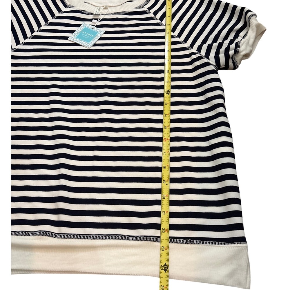 Hayden Los Angeles Womens Navy White Striped Short Sleeve Raglan Sweatshirt S - Picture 2 of 7